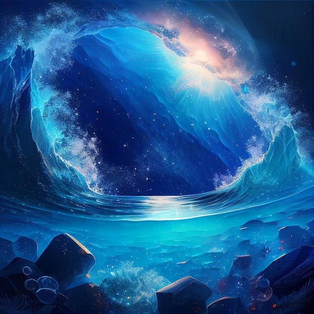 Foto un dipinto di un'onda e dell'oceano