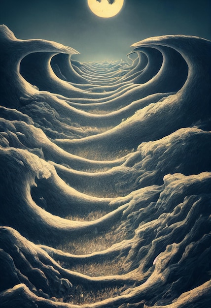 A painting of a wave in the ocean