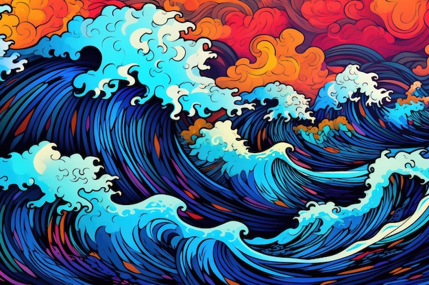 海という言葉が描かれた波の絵