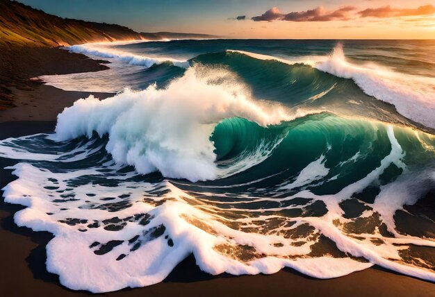 Foto un dipinto di un'onda che sta per schiantarsi sulla riva