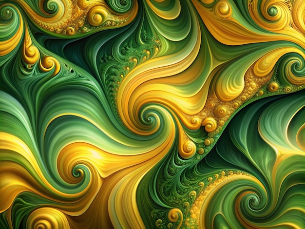 a painting of a wave with the green and yellow colors