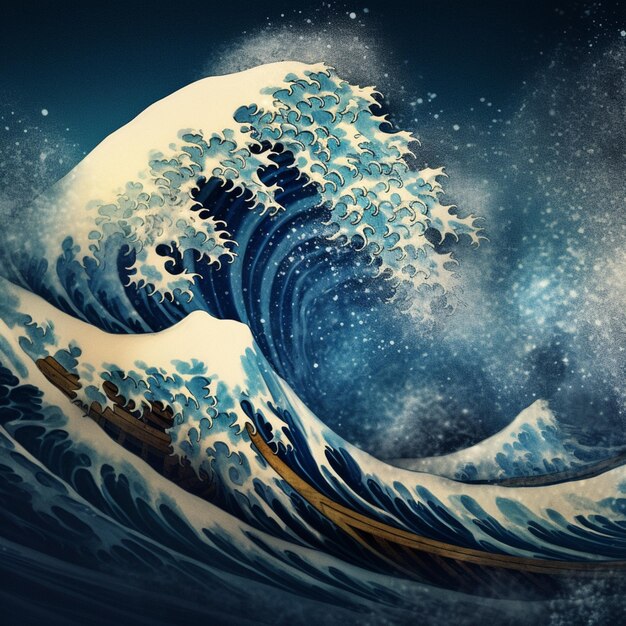 Photo painting of a wave with a lot of snow on it generative ai