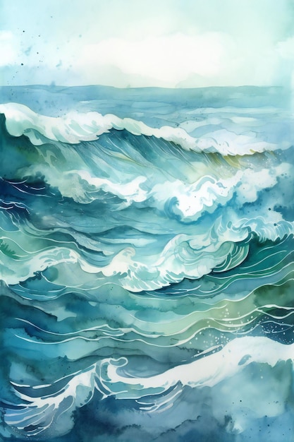 A painting of a wave with the word ocean on it