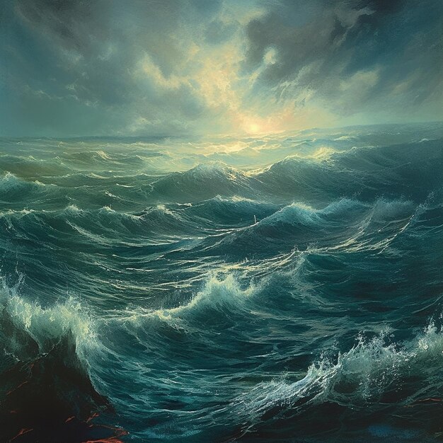 A painting of a wave with the word ocean on it