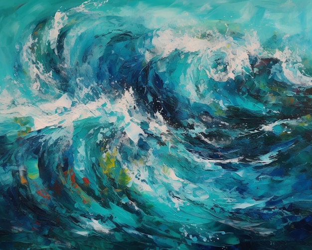 A painting of a wave with the word ocean on it