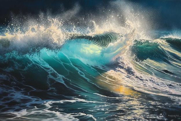 A painting of a wave with the word ocean on it