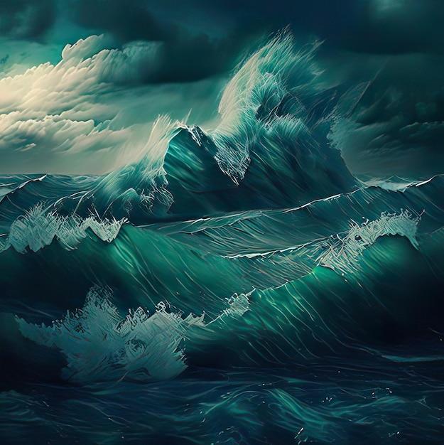 A painting of a wave with the word ocean on it