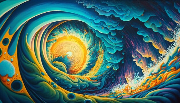 A painting of a wave with the word wave on it