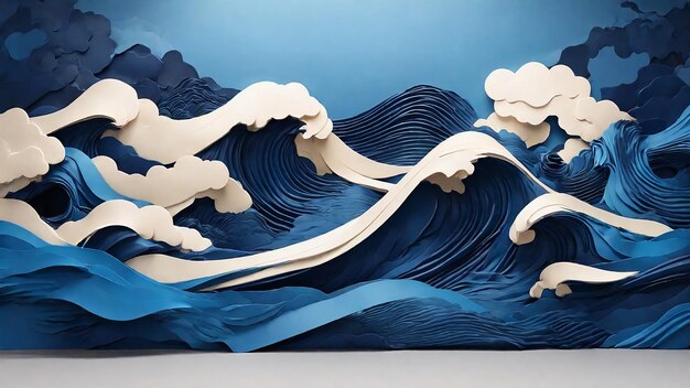 Photo a painting of waves and the blue foam