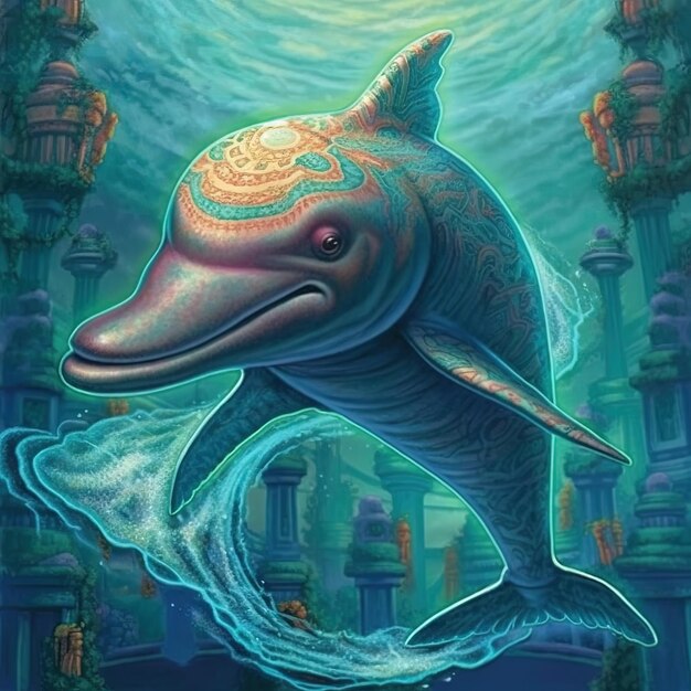 Photo a painting of a whale with a design on it