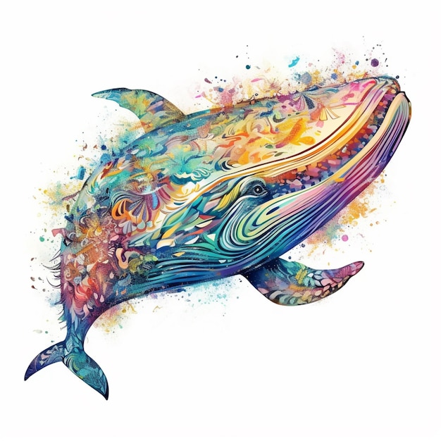 A painting of a whale with the word whale on it