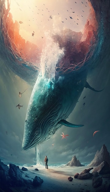 Painting of a whales eye view whale generative ai