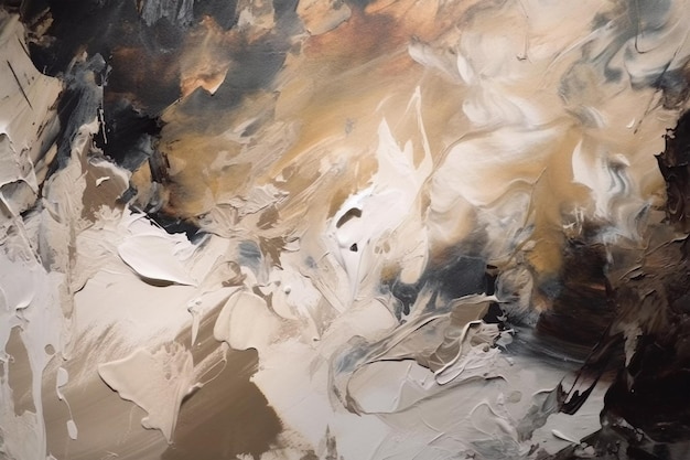 A painting of a white and brown painting with a black background and white paint.