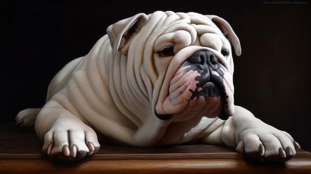 A painting of a white bulldog