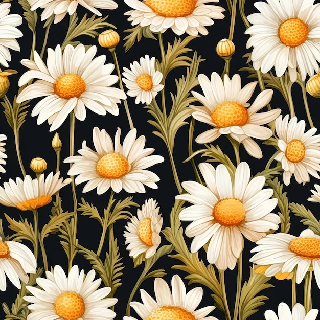 a painting of white daisies on a black background