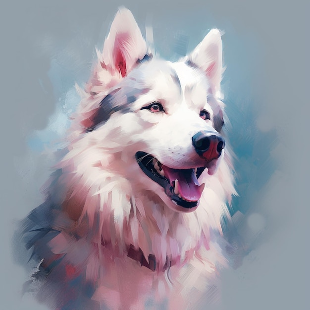 painting of a white dog with a black nose and a white muzzle generative ai