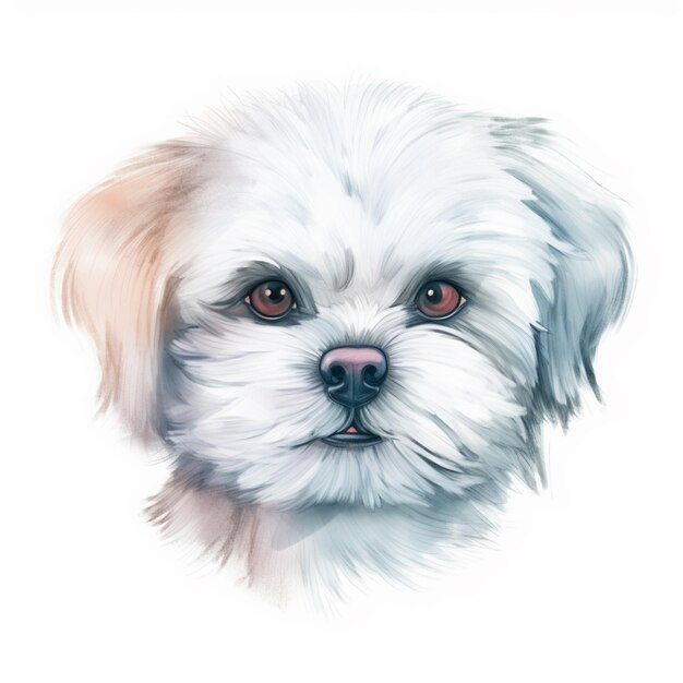 Photo painting of a white dog with a pink nose and brown eyes generative ai