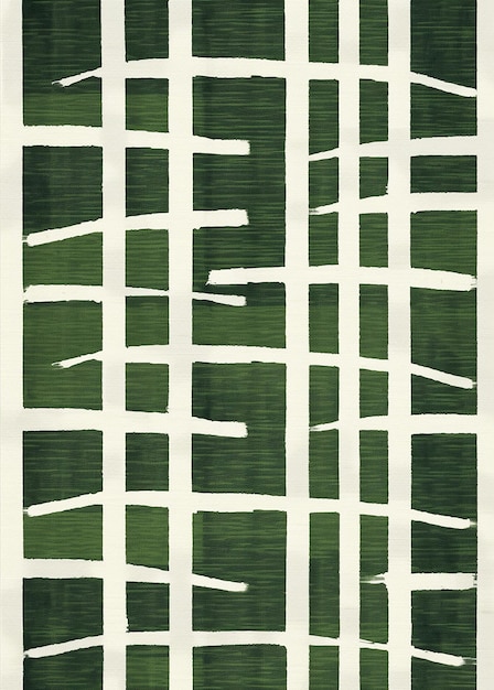 a painting of a white fence with a green background.