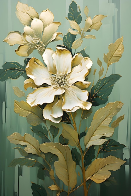 녹색 배경에 흰색 꽃 그림 구아슈 녹색 꽃 그림 완벽