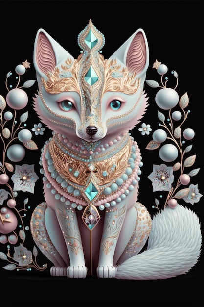 Painting of a white fox with blue eyes generative ai