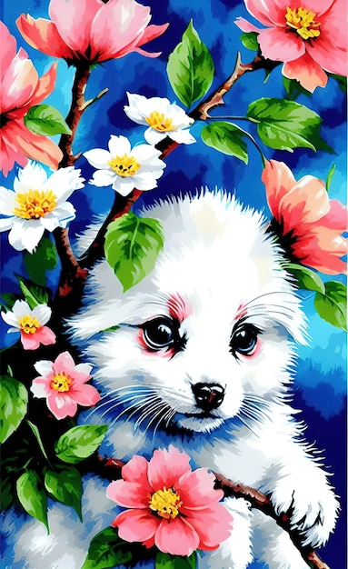 Photo a painting of a white fox with pink eyes