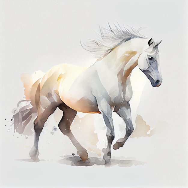 A painting of a white horse with a black mane.