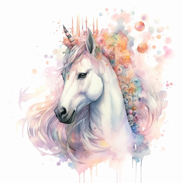 painting of a white horse with a crown on its head generative ai