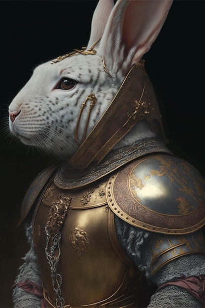 Painting of a white rabbit dressed in armor generative ai