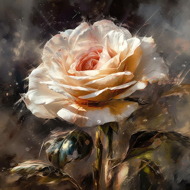 A painting of a white rose with the word love on it.