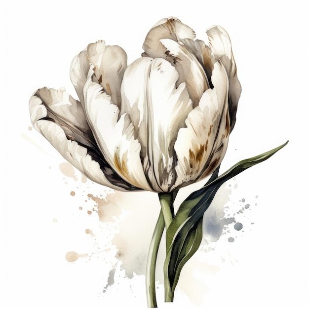 Photo a painting of a white tulip with a green stem.