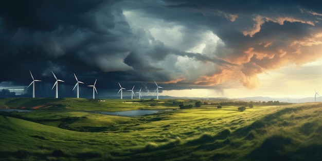 A Painting Of Wind Turbines In A Field