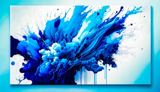 Painting with blue and white paint on white wall with blue background generative ai