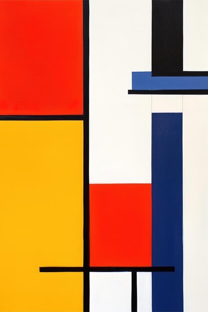 A painting with a blue and white square and a red square