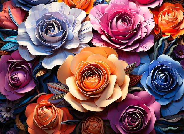 A painting with colorful roses