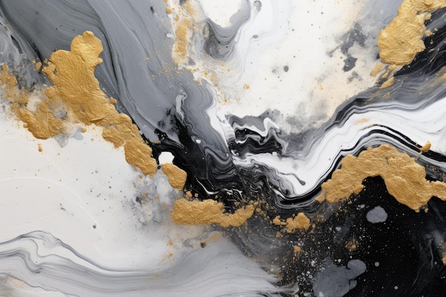 A painting with gold and black paint on it