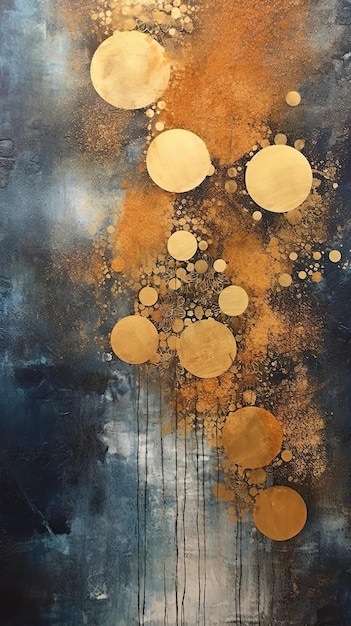 A painting with gold circles on a blue background Generative AI image