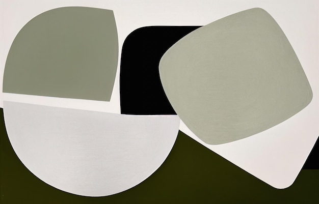 A painting with green, white, and black shapes.