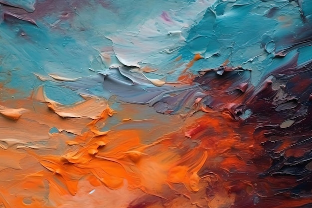 a painting with orange and blue colors on it