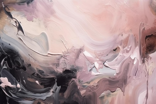 A painting with a pink background and a white and black background.