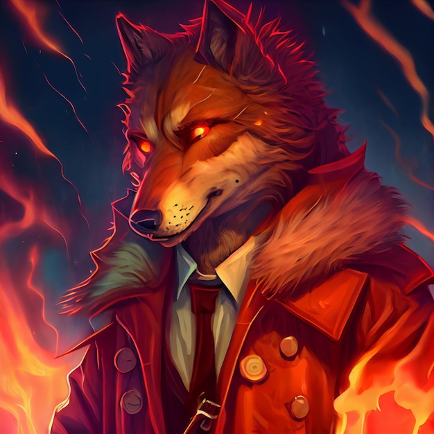 Painting of a wolf dressed in a suit and tie generative ai