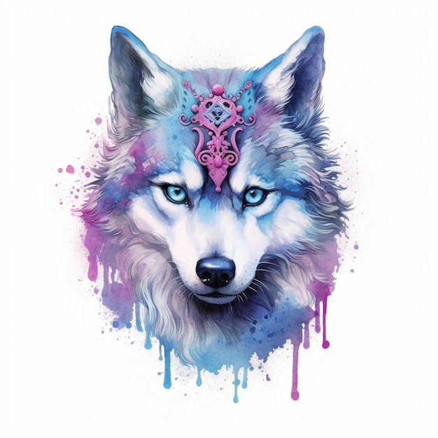 painting of a wolf with a crown on its head generative ai