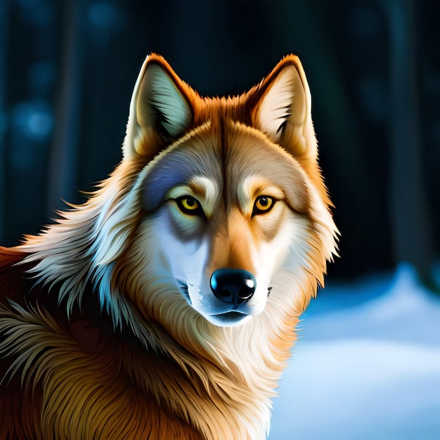 A painting of a wolf with a light colored face.