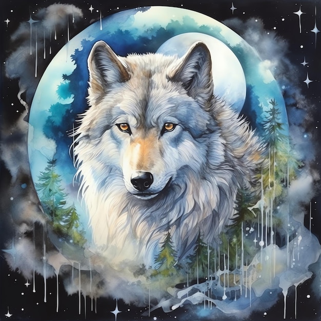 a painting of a wolf