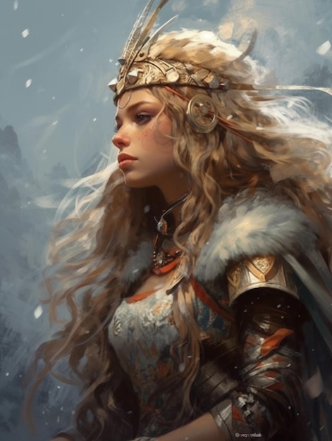 a painting of a woman in armor with a sword generative ai