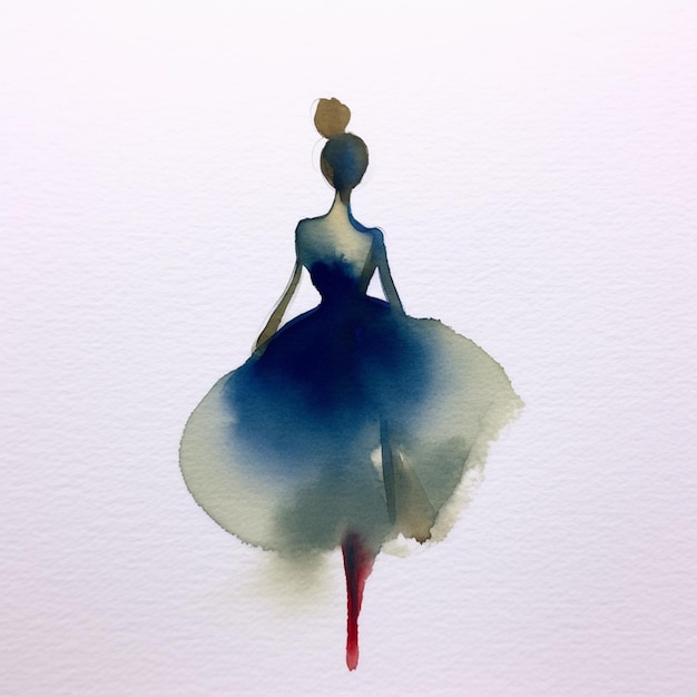 painting of a woman in a blue dress with a red umbrella generative ai