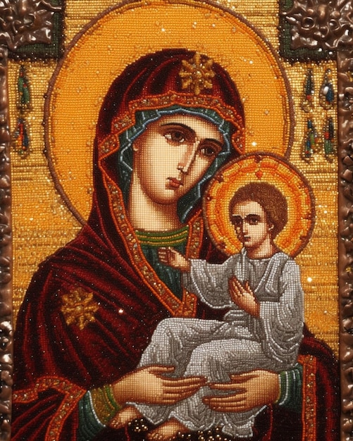 A painting of a woman and child with the name saint on it.