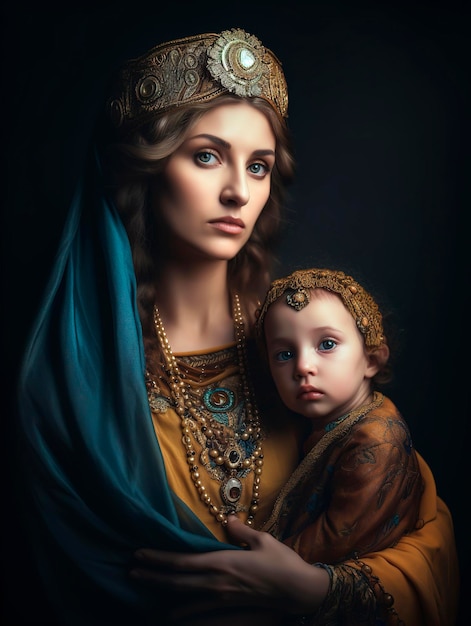 A painting of a woman and child