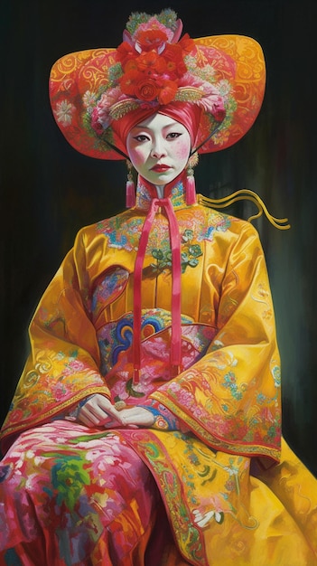 A painting of a woman in a chinese costume