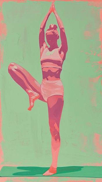 a painting of a woman doing a yoga pose