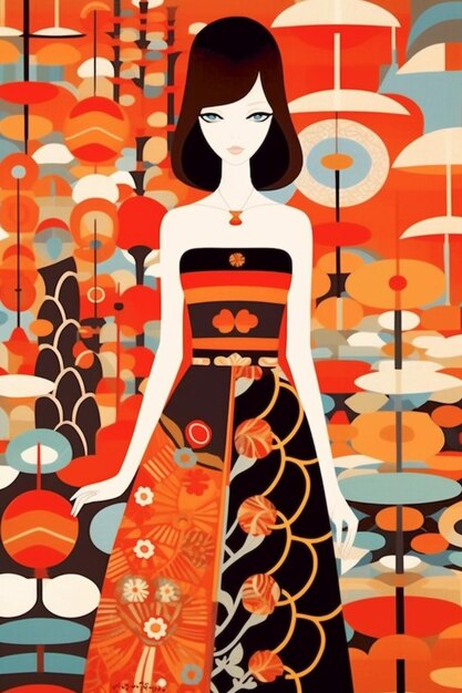 a painting of a woman in a dress standing in a field of flowers generative ai